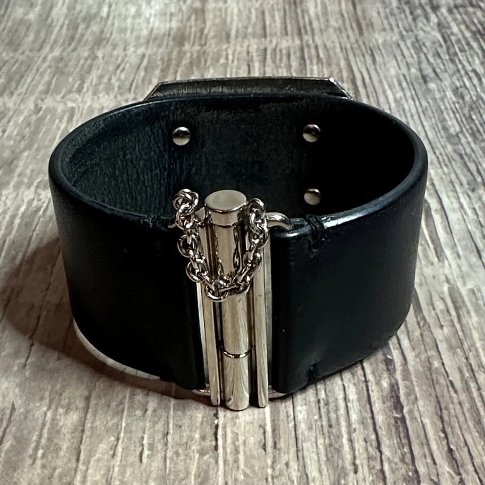 Stunning CHANEL Authentic Crystal Logo Bracelet with Leather Band.